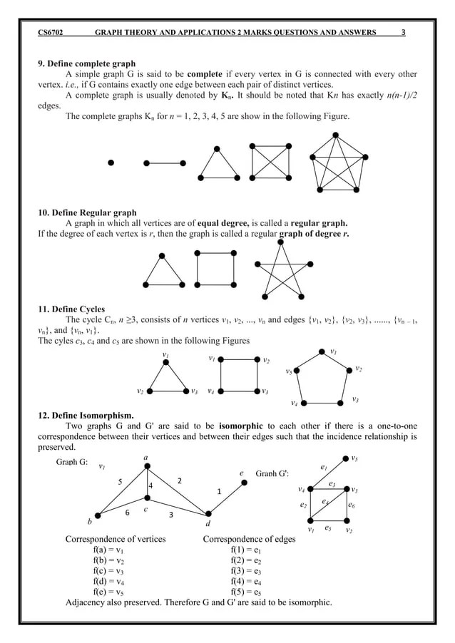 Cs6702 graph theory and applications 2 marks questions and answers Cs6702 graph theory and applications 2 marks questions and answers