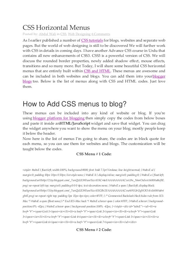 Css horizontal & vertical menus