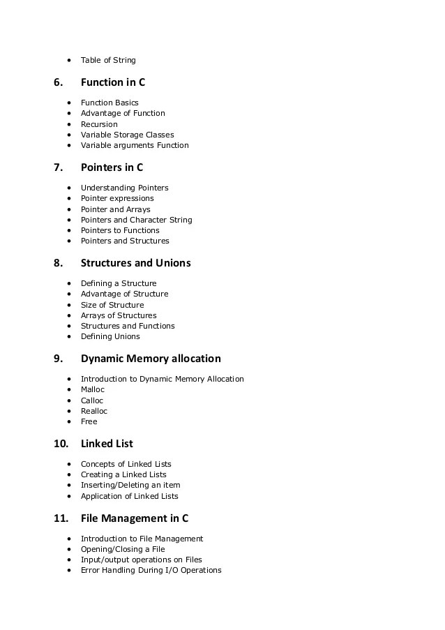 C syllabus Learn C Language for programming Skills