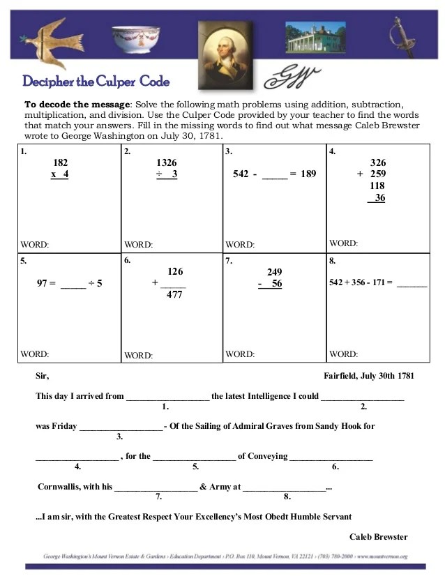 Culper Code Math Activity