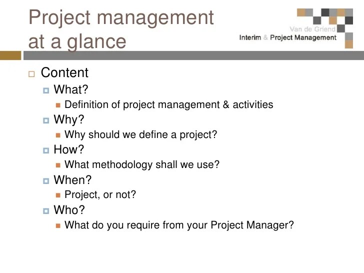 Project management at a glance