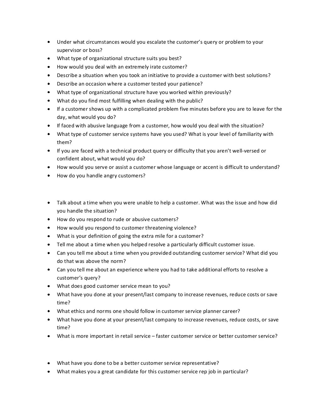 Customer service interview questions and answers