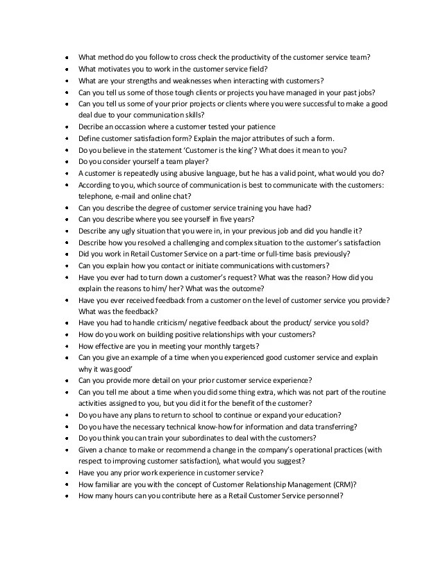 Customer service interview questions and answers