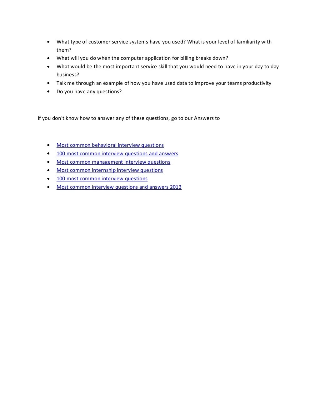 Customer service interview questions and answers