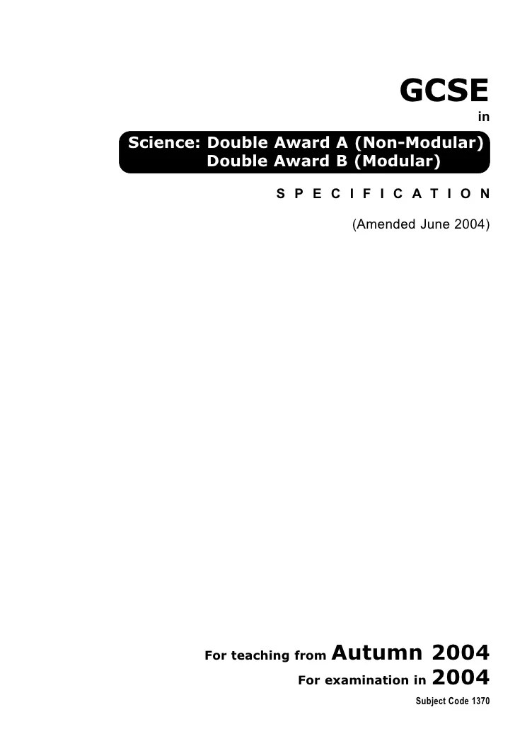 Science Double Award syllabus