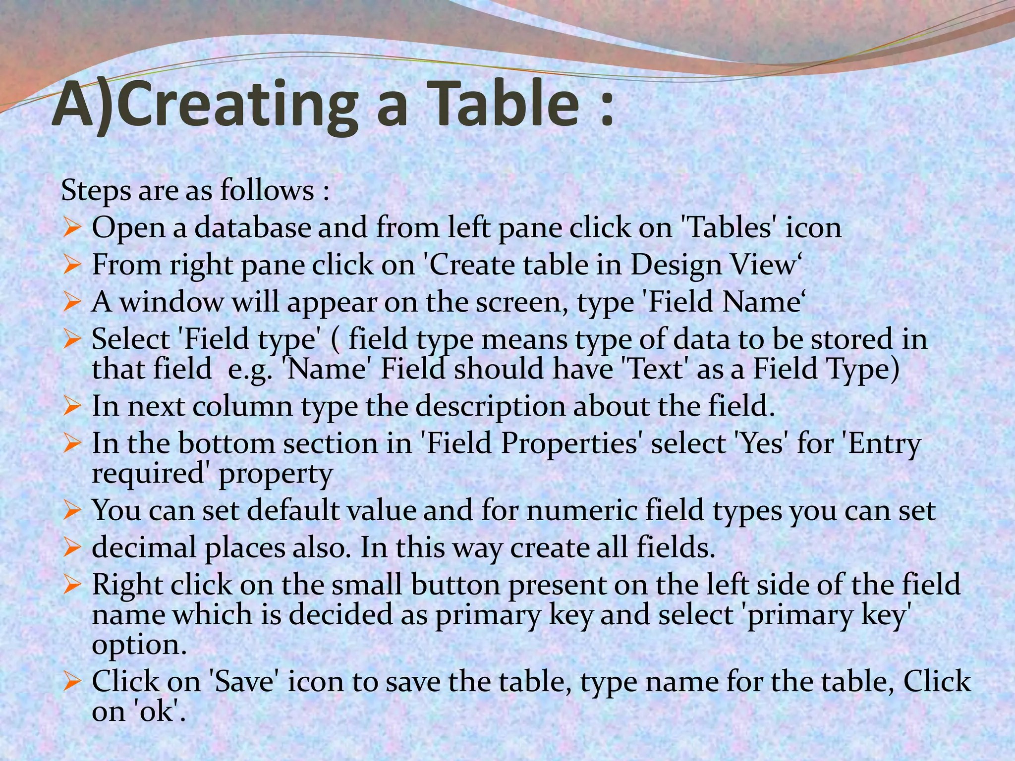 Database concepts using libre office base PPT