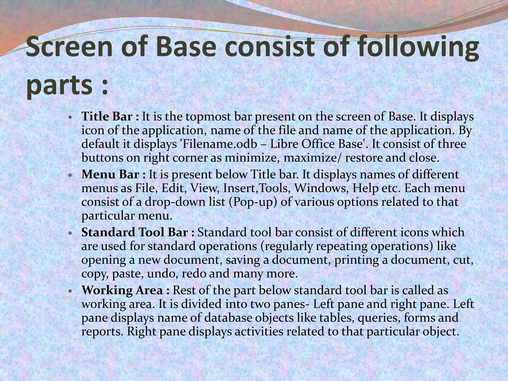 Database concepts using libre office base PPT