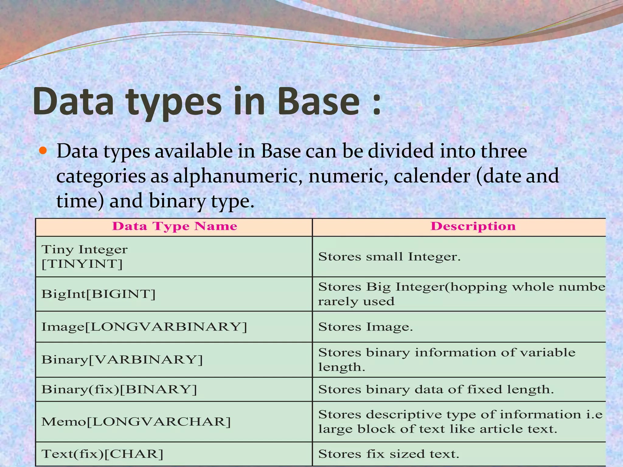 Database concepts using libre office base PPT