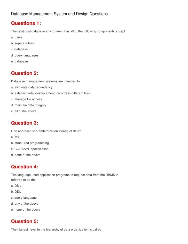 Database Management System And Design Questions
