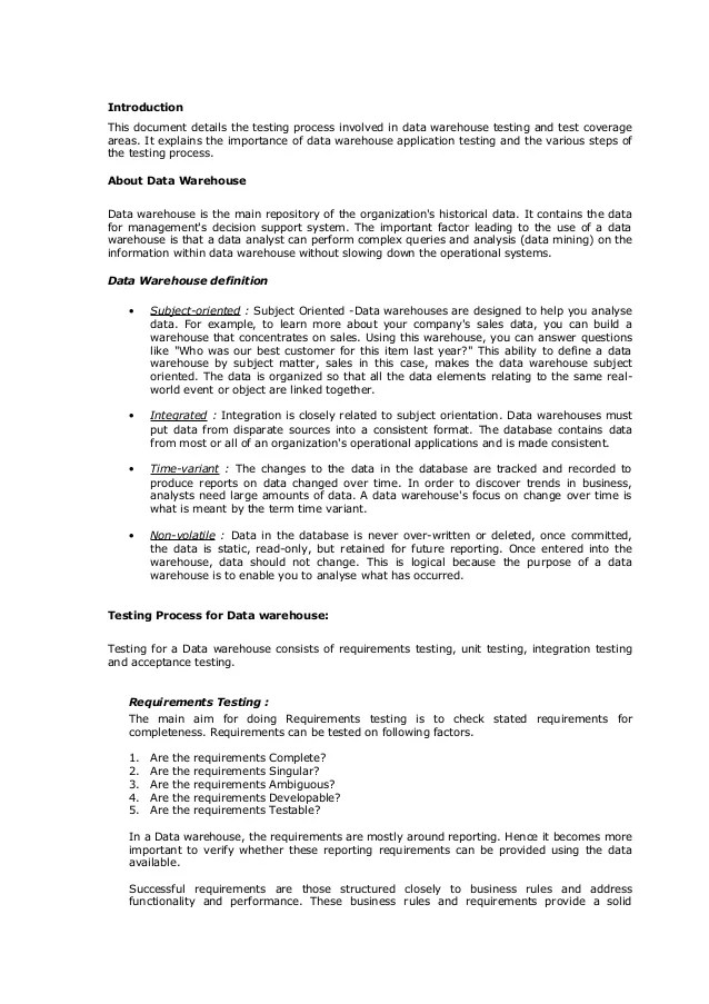 Data warehousing tester resume