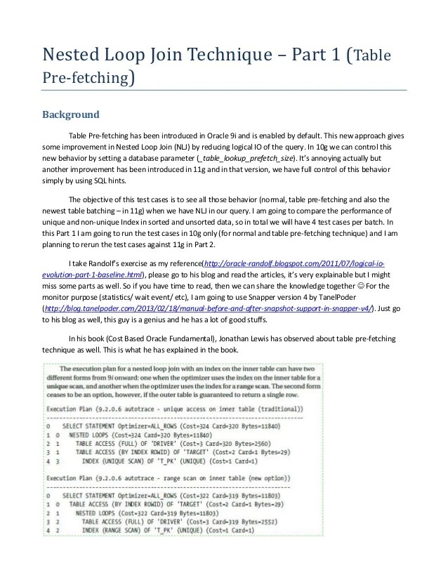 Nested loop join technique
