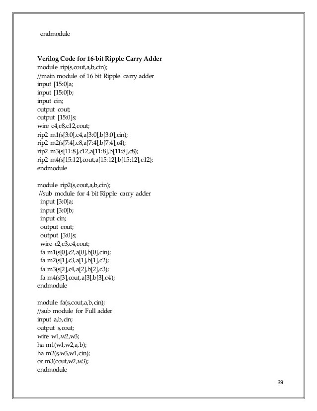 16 bit ripple carry adder verilog code examples