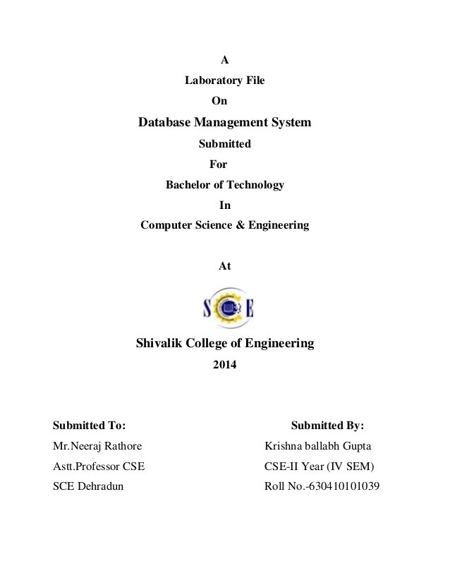 Dbms lab file format front page
