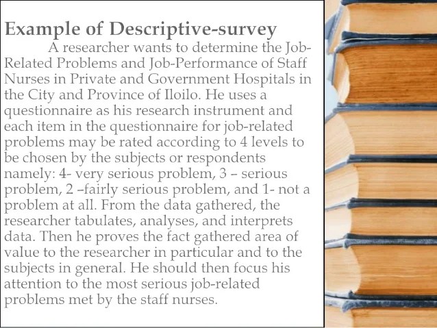 Descriptive research presents a detailed picture of the problem or situation. Descriptive Method and Experimental Method by Maureen A ...