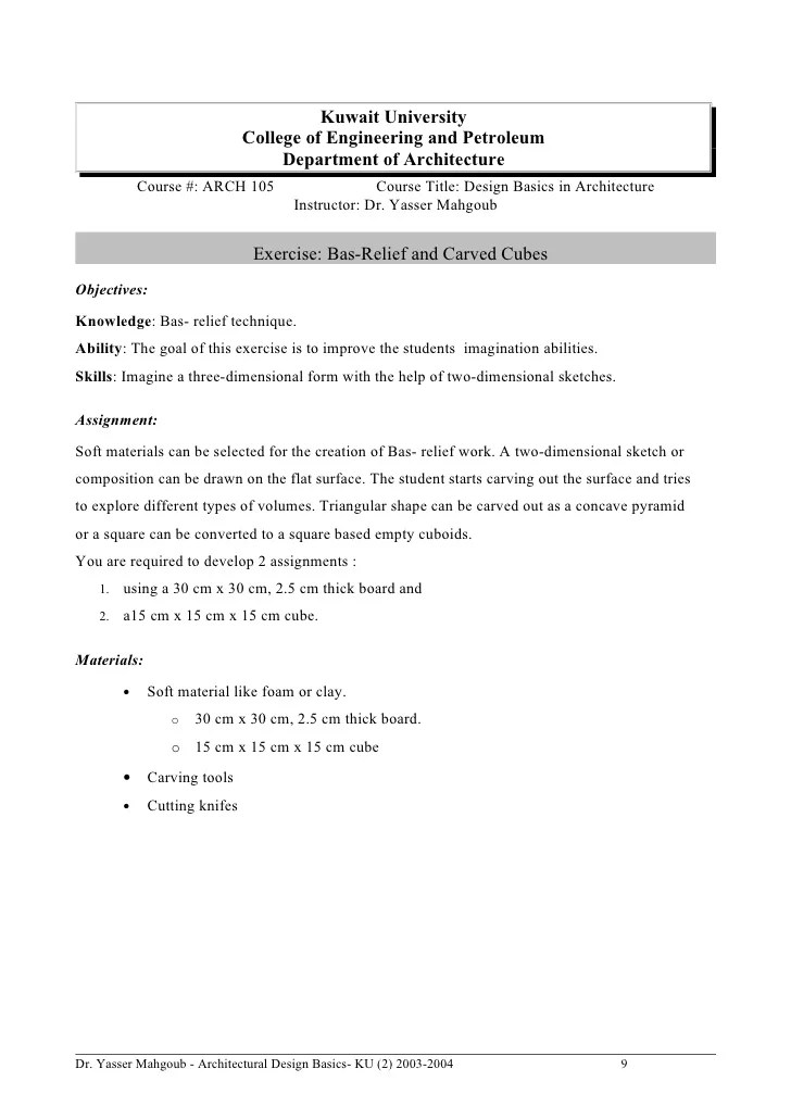 Architectural Design Basics Syllabus 2004