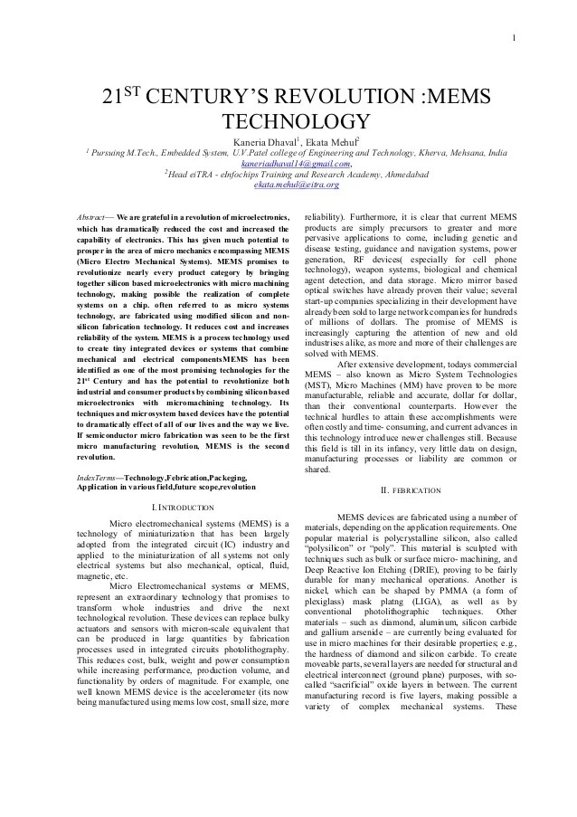 Writing an abstract for your research paper. PAPER ON MEMS TECHNOLOGY