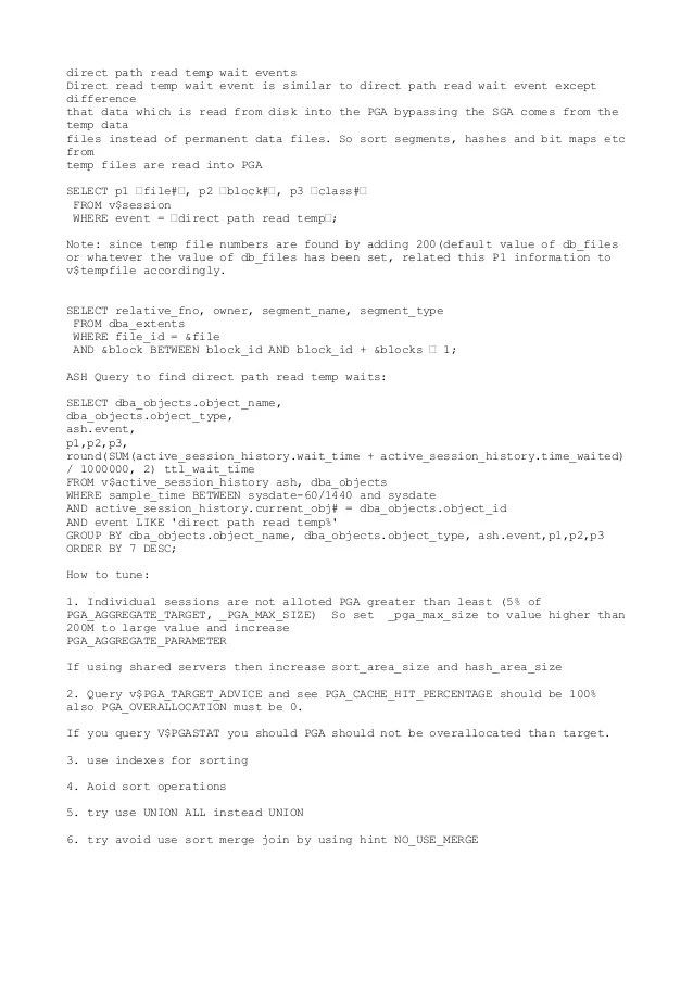 Direct path read temp wait events in oracle