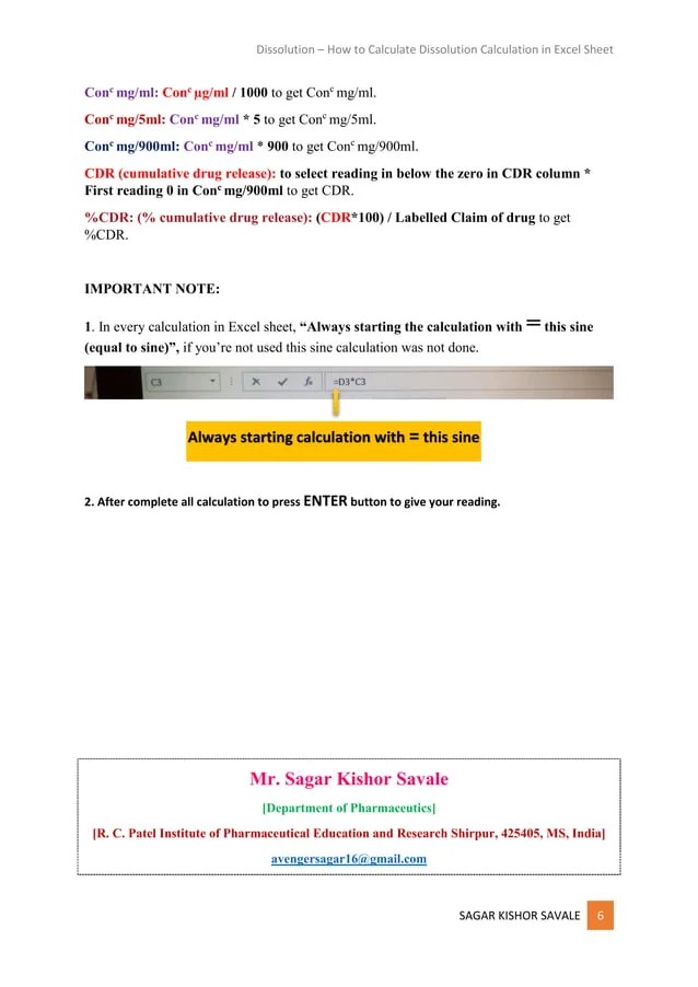 Dissolution how to calculate dissolution calculation in excel sheet