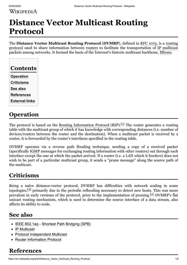 Distance Vector Multicast Routing Protocol Notes PDF