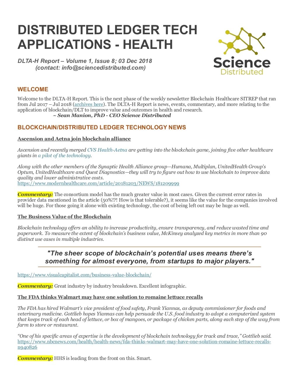 Distributed Ledger Tech Applications Health Report V1.8
