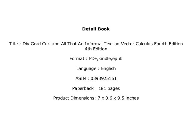 [FREE_EBOOK] Div Grad Curl and All That An Informal Text on Vector