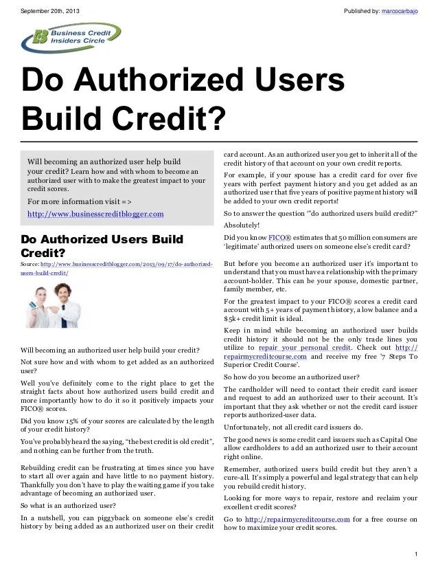 Do Authorized Users Build Credit?