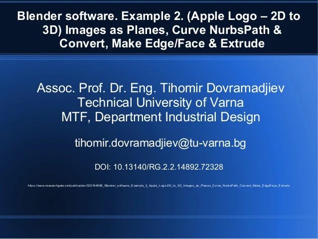 Drtad Blender Software Example 2 Apple Logo 2d To 3d Images As Pl