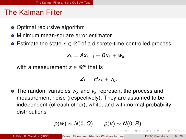 Kalman Filters and Adaptive Windows for Learning in Data Streams