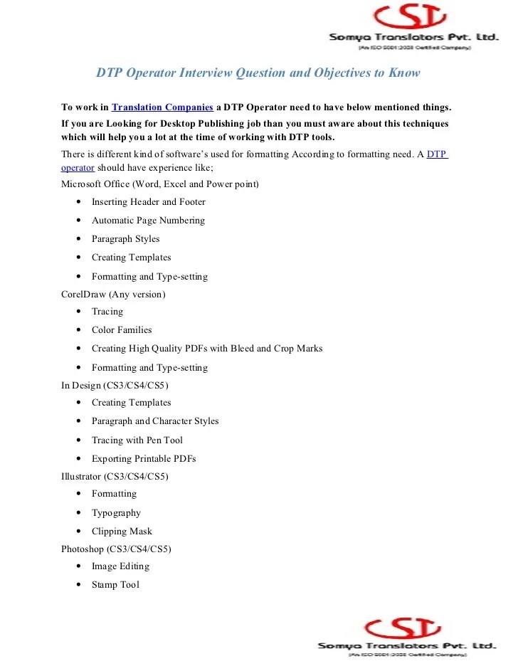 Desktop Publishing DTP Operator Interview Question and Objectives t…