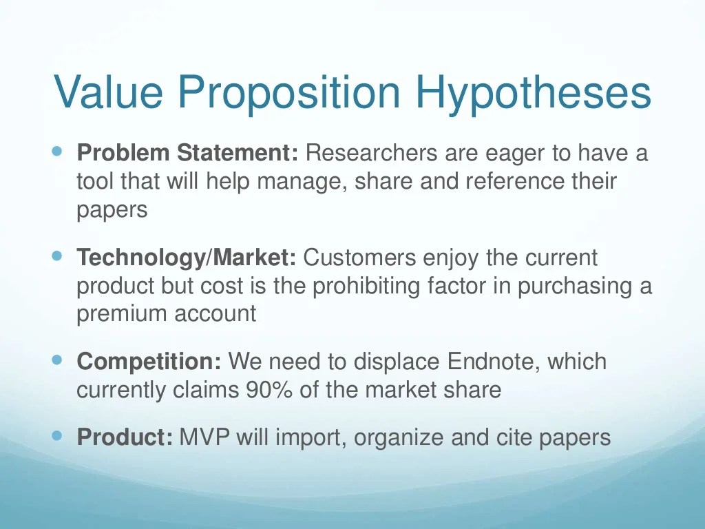 Value Proposition Hypotheses Problem Statement
