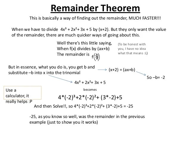 Edexcel Maths Core 2 Algebraic Division and Remainder Theorem