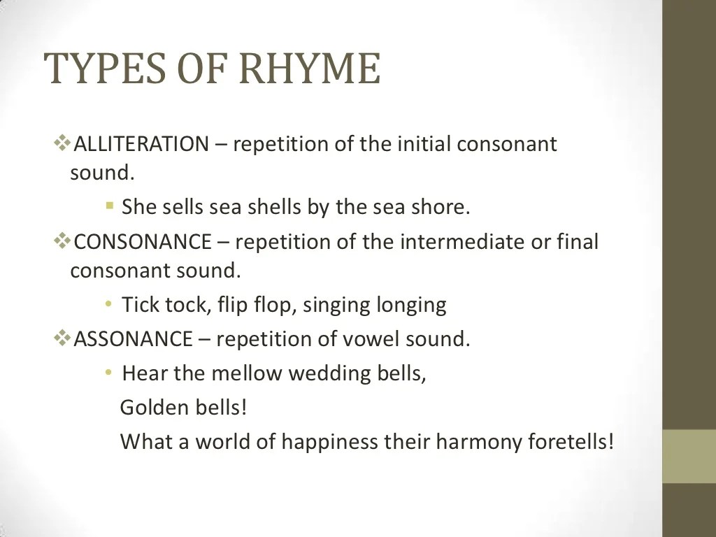 TYPES OF RHYME ALLITERATION
