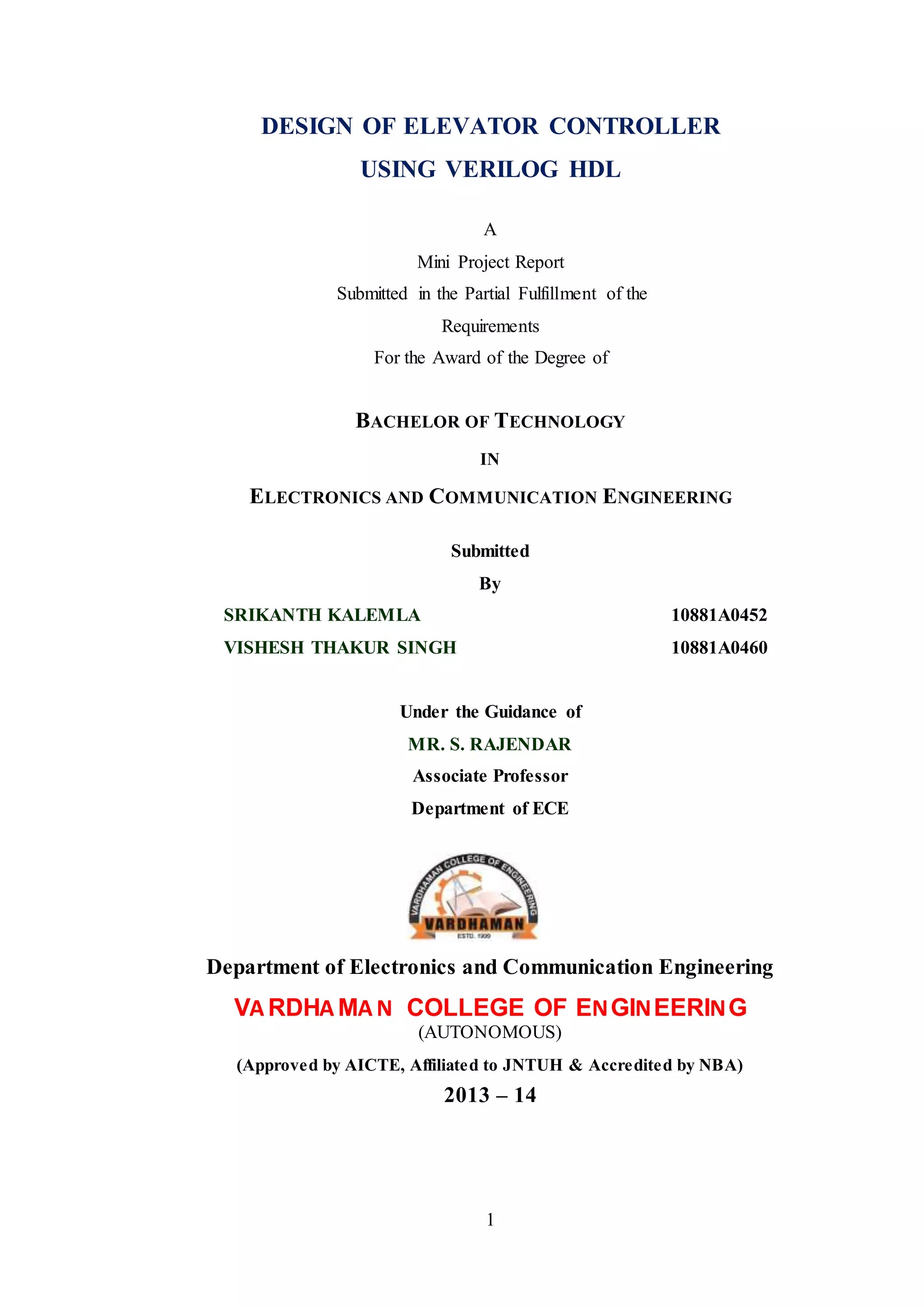 Design of Elevator Controller using Verilog HDL PDF