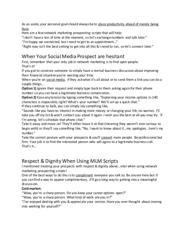 Network Marketing Prospecting Scripts