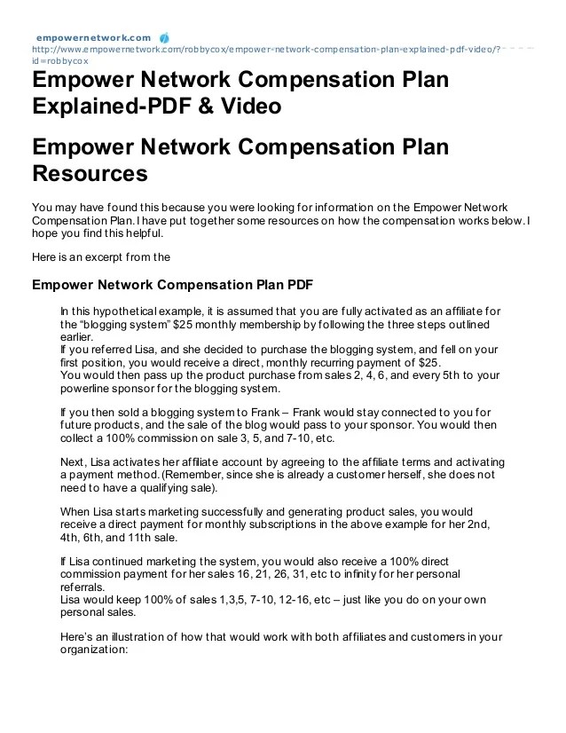 Empower Network Compensation Plan Explained PDF