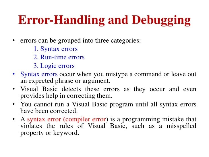 Error handling and debugging in vb