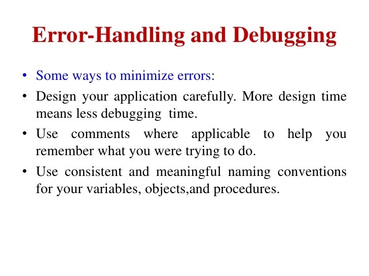 Error handling and debugging in vb