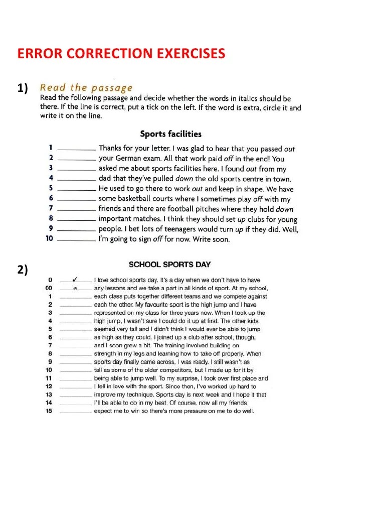 Error correction exercises with key