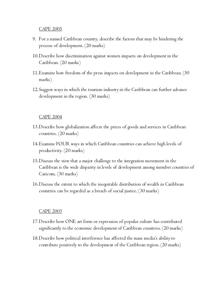 Essay Questions Caribbean Studies