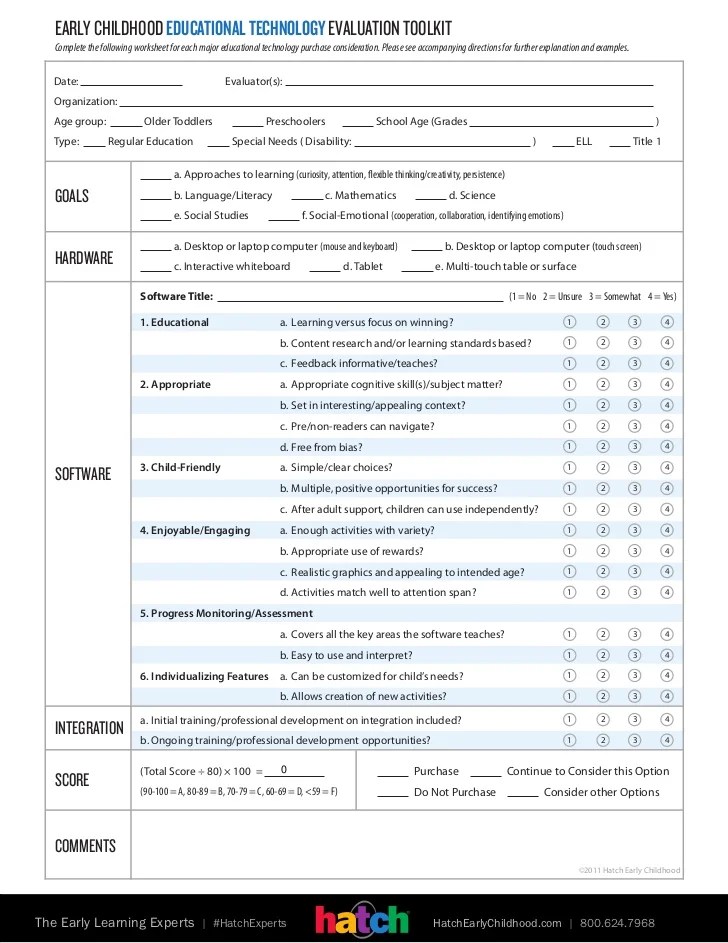 Evaluating Technology for Early Learners Form