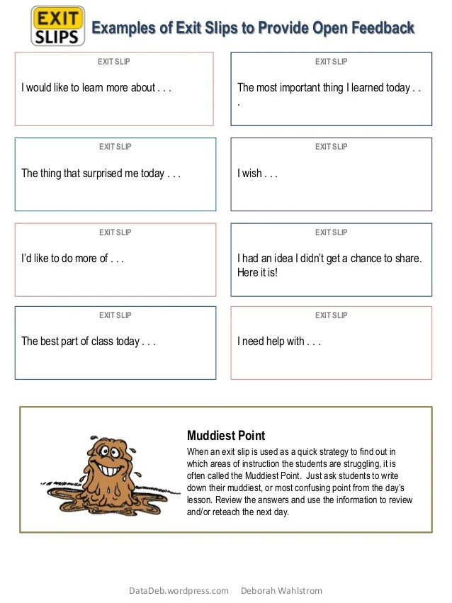 Example exit slip prompts