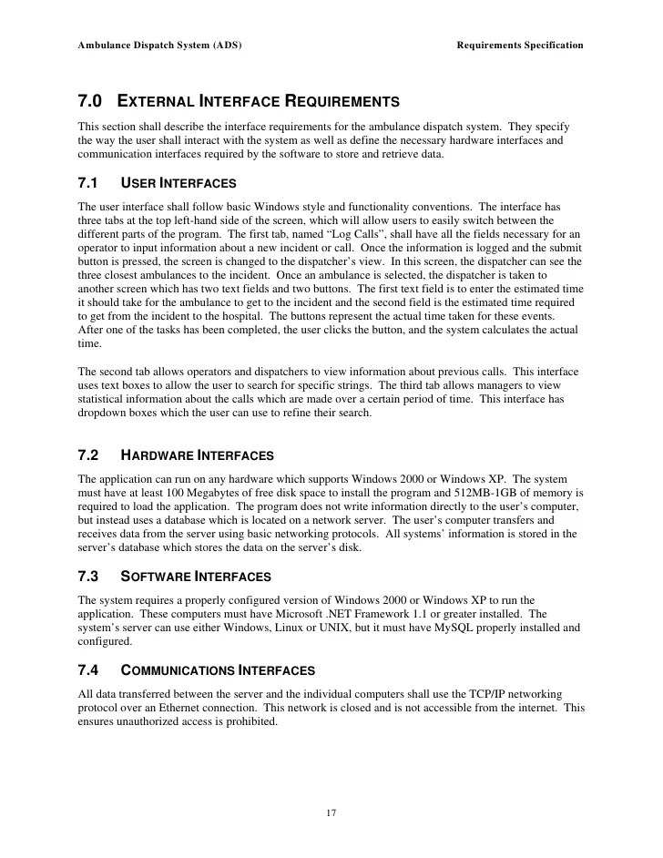 Hardware interface requirements example