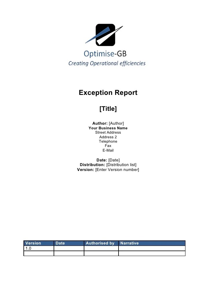 Exceptions Report Project Management template