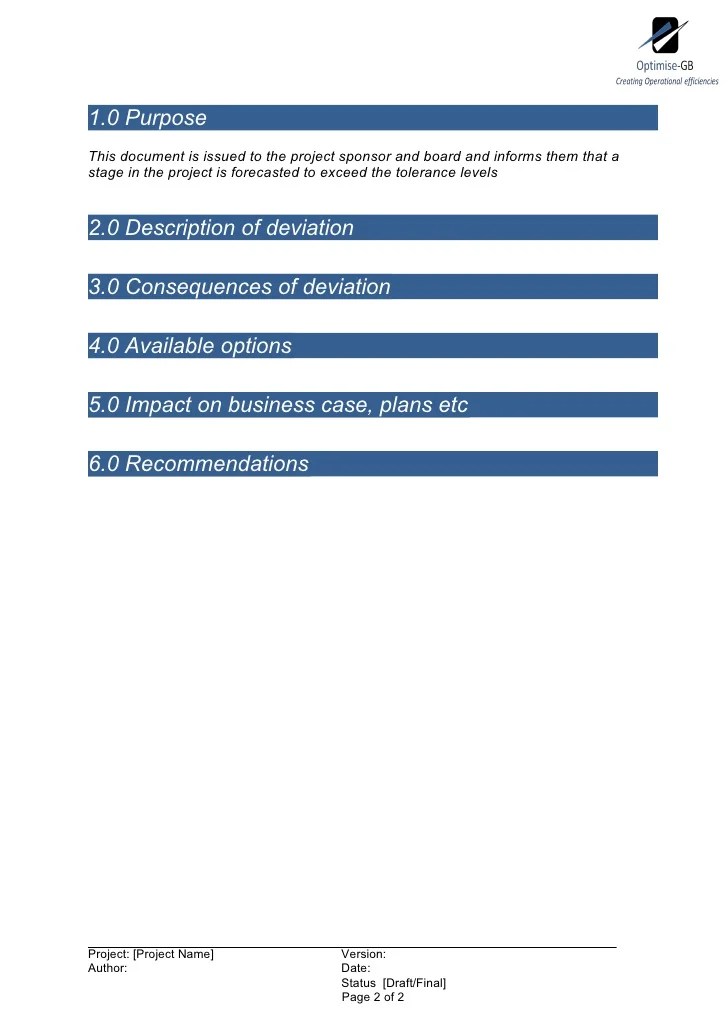 Exceptions Report Project Management template