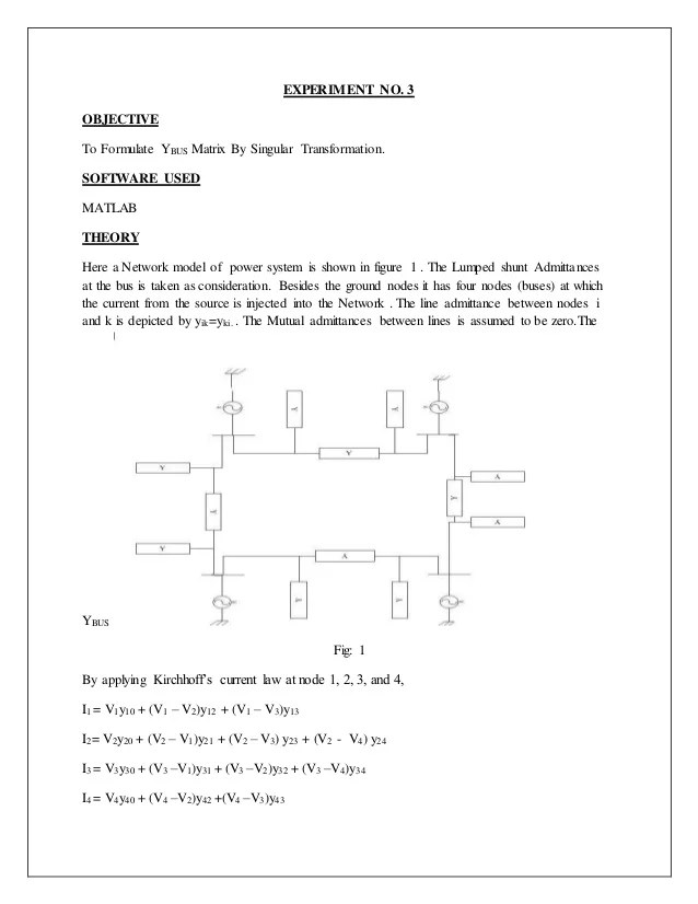 Exp 3 (1)3. To Formulate YBUS Matrix By Singular Transformation.