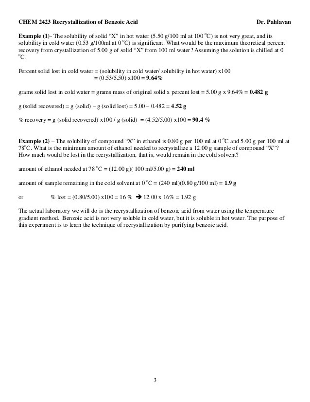 How To Calculate Percent Recovery Of Benzoic Acid