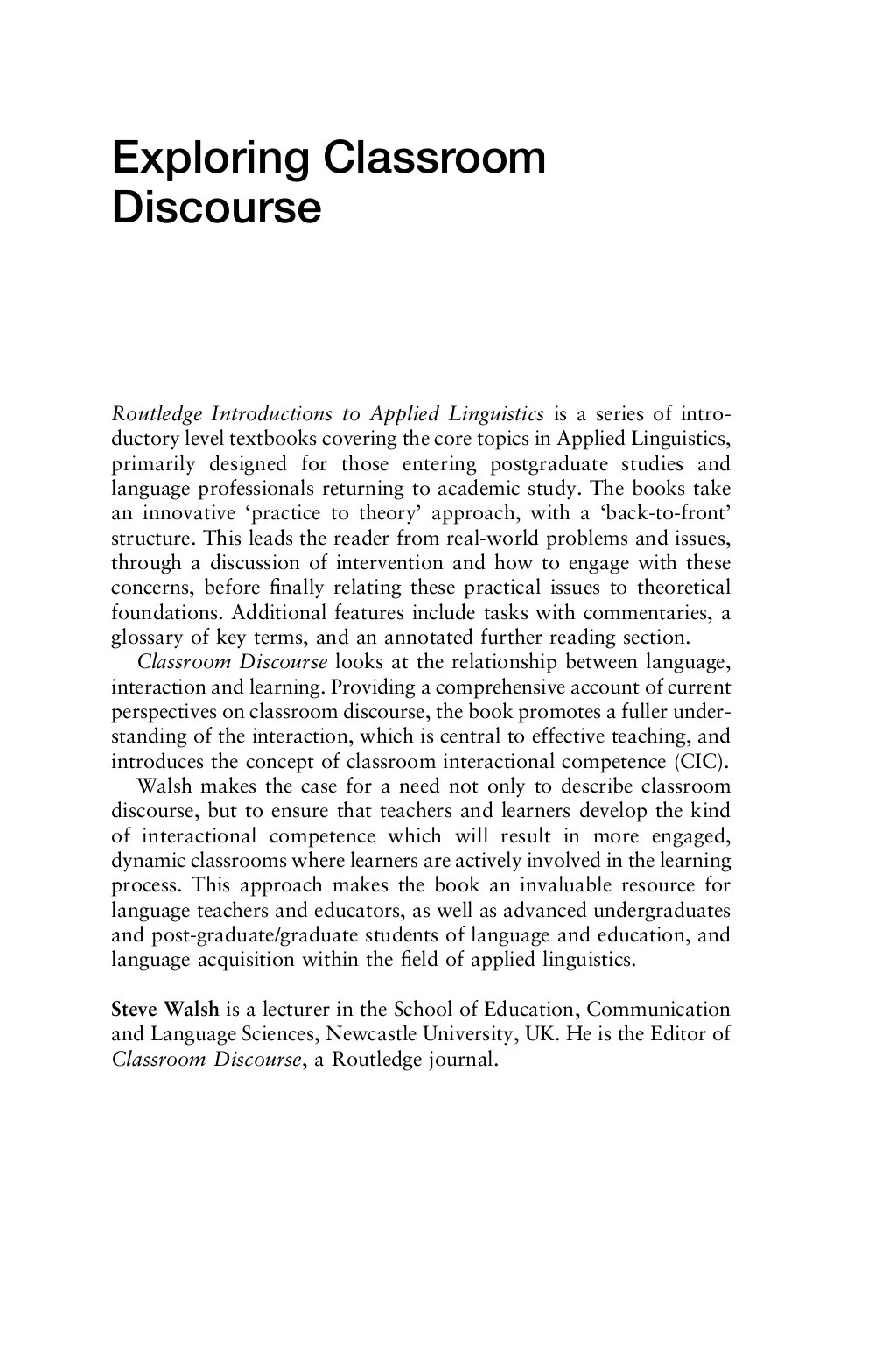 Exploring classroom discourse