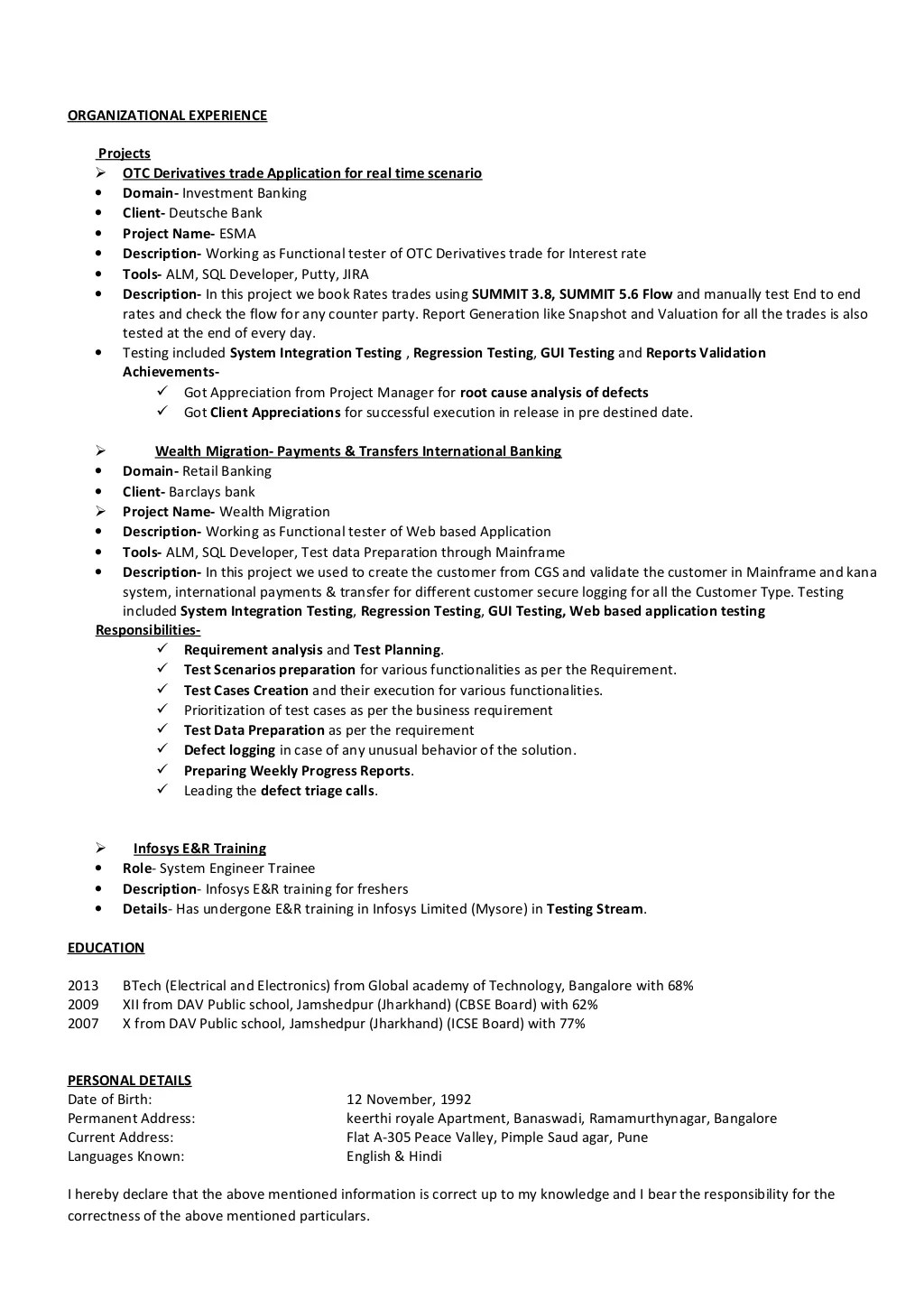 shruti_2.6 yr_Banking domain_ Functional Testing_resume