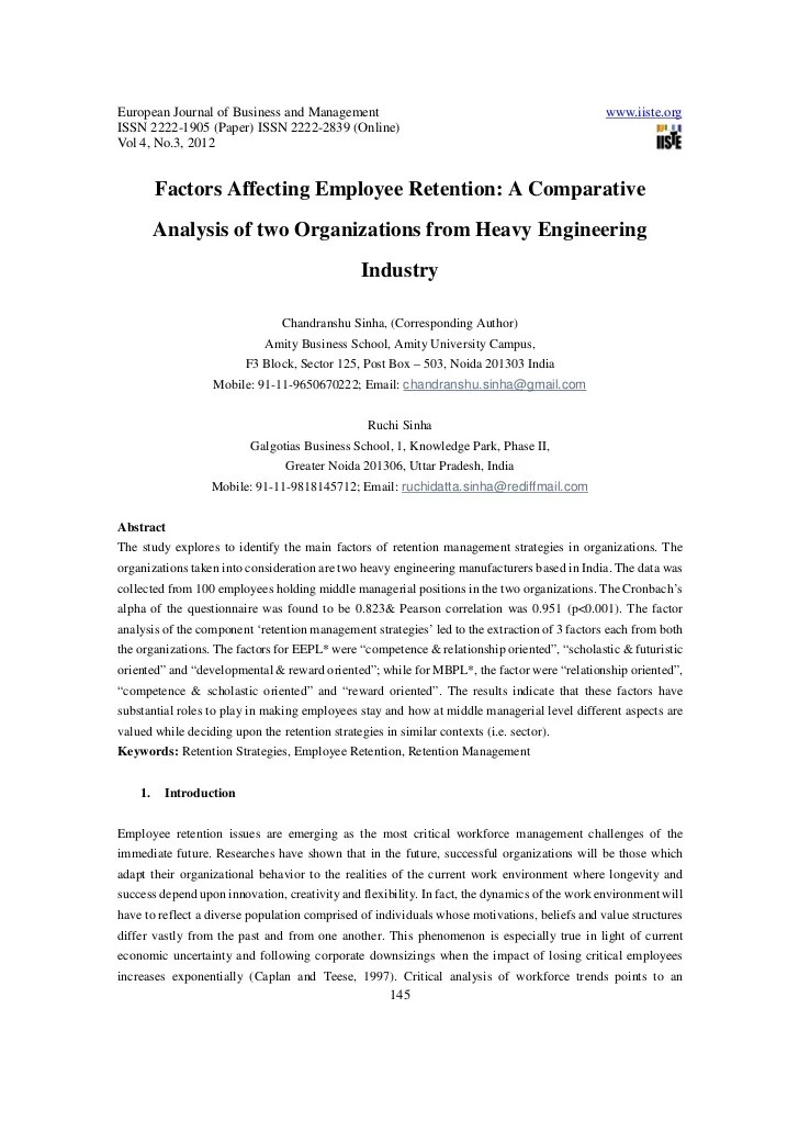 Factors affecting employee retention a comparative analysis