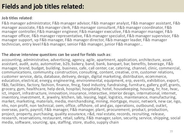 52 F&b manager interview questions and answers pdf